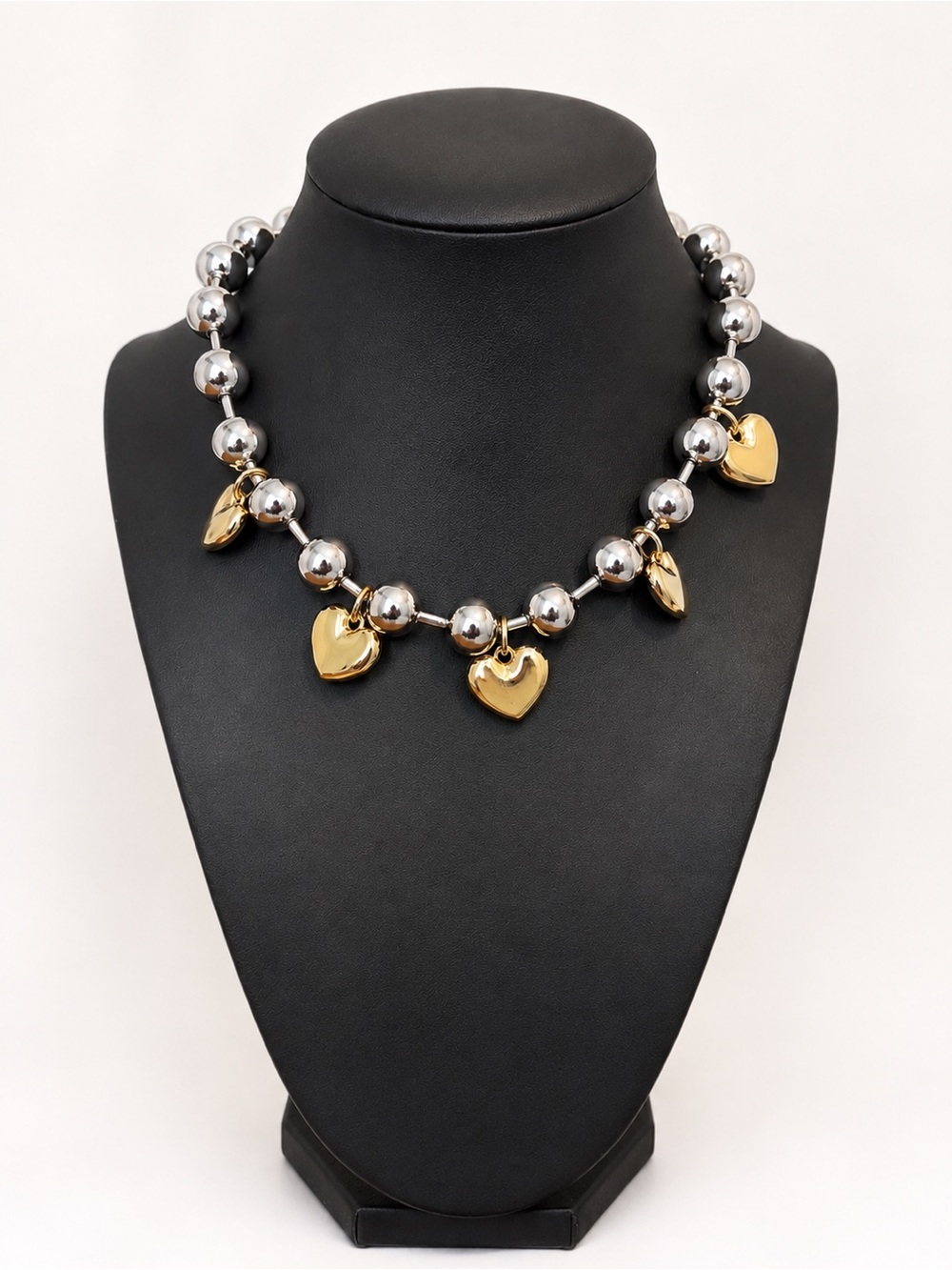 Open Edit Heart Orb Collar Necklace Silver Gold Puff Heart Charm Y2K Coquette